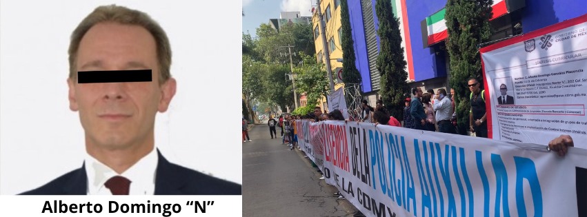 Fotografía- Izq. Alberto Domingo “N”  Der. Manifestantes en las afueras de la Policía Auxiliar 20 septiembre 2024