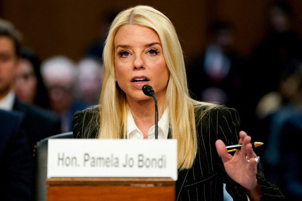 FILE PHOTO: Senate Judiciary Committee confirmation hearing on Pam Bondi's nomination to be U.S. attorney general, on Capitol Hill in Washington